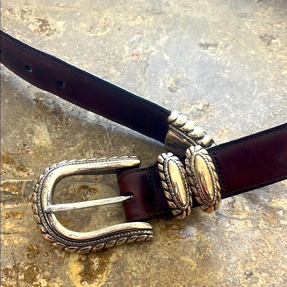 Brown Leather Belt with Silver Accents Brighton Medium